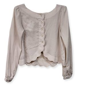 DOUBLE‎ ZERO Cream Scalloped Blouse Button Back M